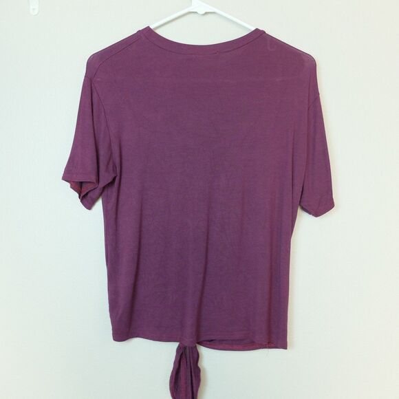 Boohoo Maroon Twist Front Tie Tee Shirt Size 2 - Picture 6 of 6